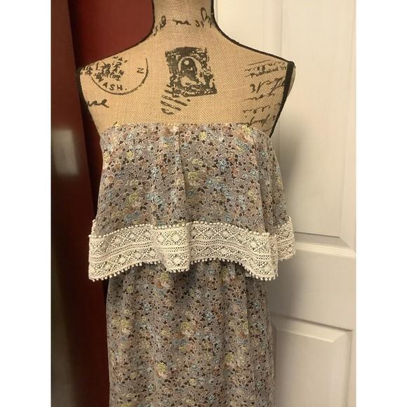 Judith March Crochet trim floral strapless mini dress size small - Picture 3 of 7